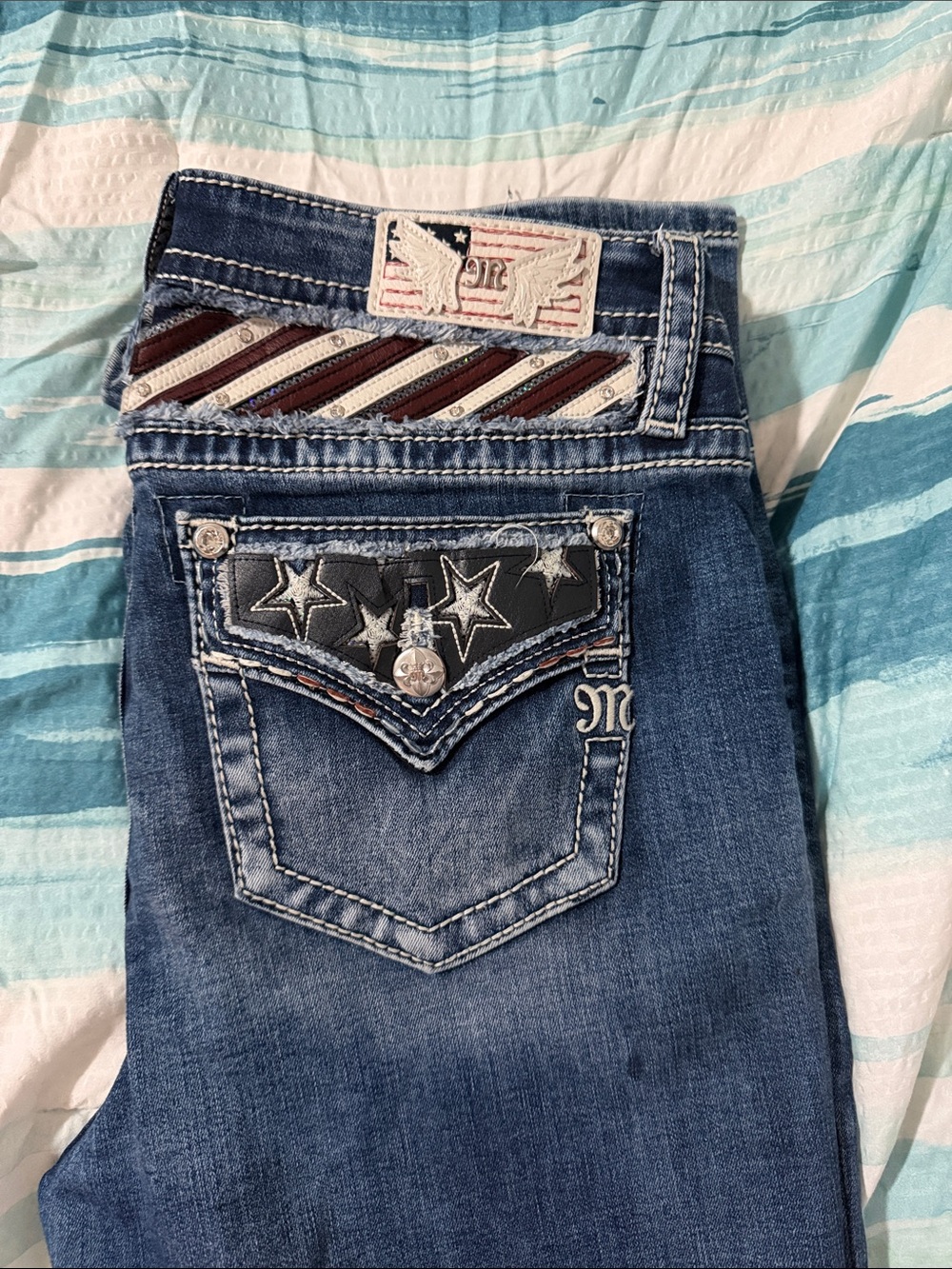 Miss Me Blue Bootcut Jeans with Star-Embellished Pocket